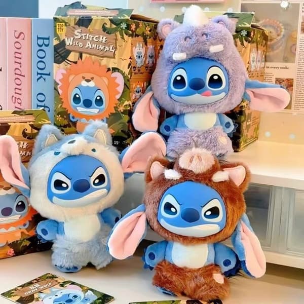 Stitch Wild Series Plys Blind Box, Jungle Dyre Simulation Vinyl Samlelegetøj Grey Wolf