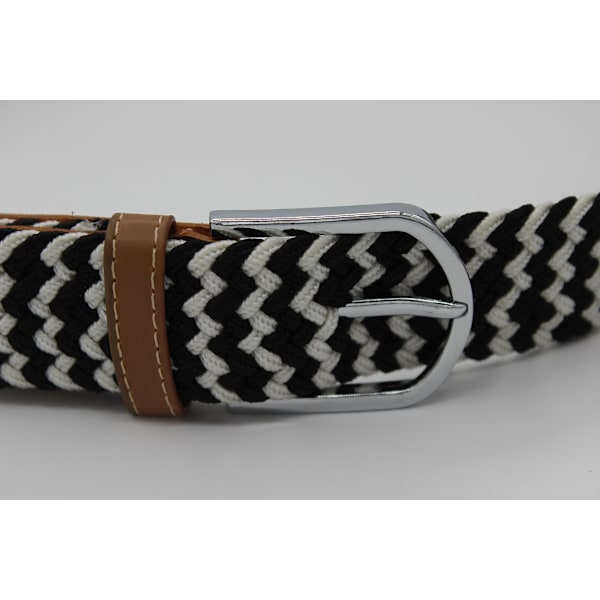 41 * 1,3 tommer Unisex Elastisk Stof Flettet Stretch Bælte Casual Mænd Kvinder Talje Bælte med PU Læder Spænde, Sort v black white