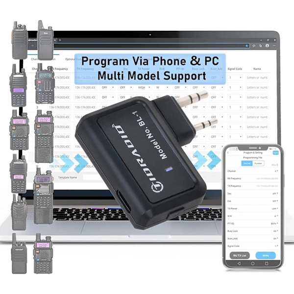 Walkie Talkie Trådløs Programmer Telefon & PC Bluetooth Programmering