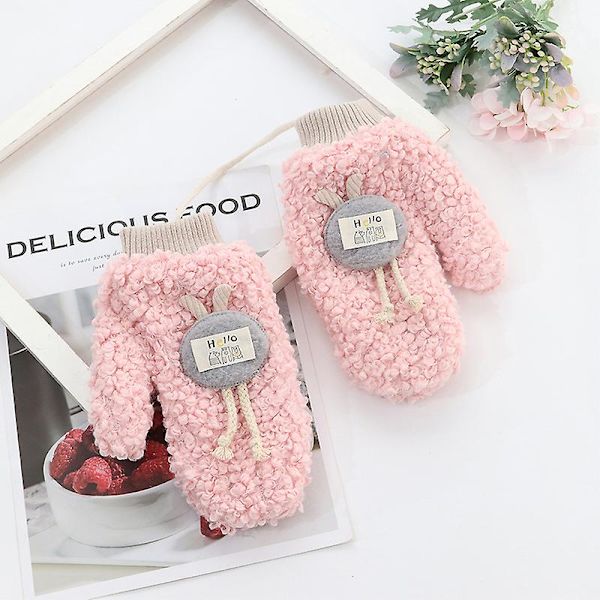 Vinter Dam Korean Lovely Outdoor Tjocka Hängande Hals Student Full Finger Vantar Light pink