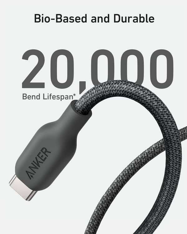 USB-C-kabel, 240W Bio-flätad Typ C Snabbladdningskabel för iPhone 16/16 Pro, MacBook Pro 2020, iPad Pro och mer (USB 2.0, 1,8 m, Phantom Black)