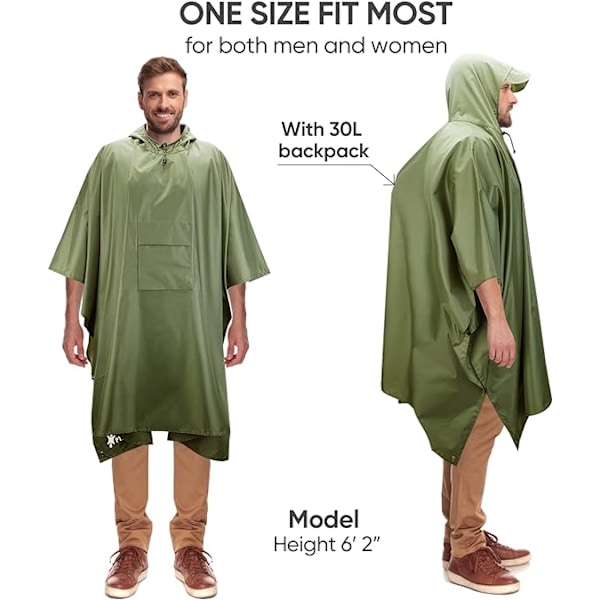 Hupullinen sadeviitta aikuisille, jossa tasku Green