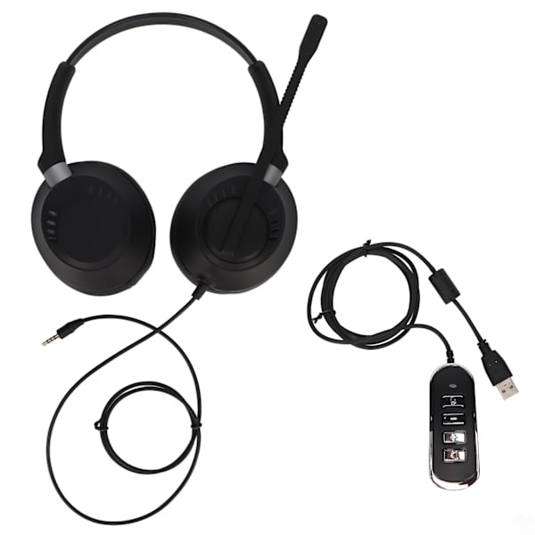 Binaural kundtjänst headset volymjustering mikrofon mute 3,5 mm telefon headset med USB ljudkort för kontor