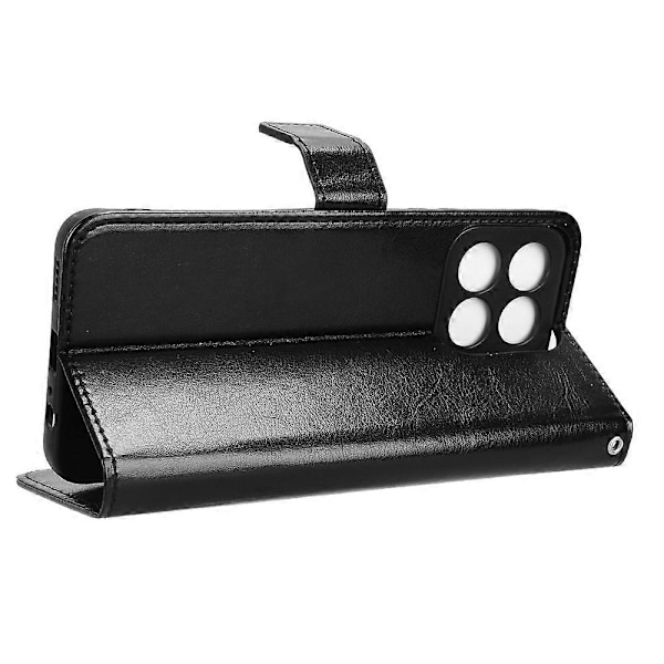 For Honor 200 Smart 5G/ Play 60 Plus 5G Støtte Etui Læder Wallet Telefon Cover Crazy Horse-Tekstur[qb] Black