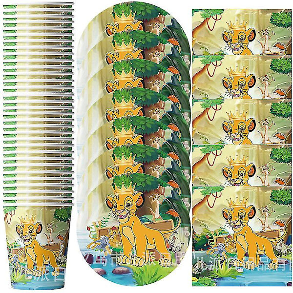 60 stk./parti The Lion King Tema Tillykke med fødselsdagen Fest Dekorationer Bordservice Sæt Kopper Tallerkener Servietter Baby Shower Begivenheder Tilbehør