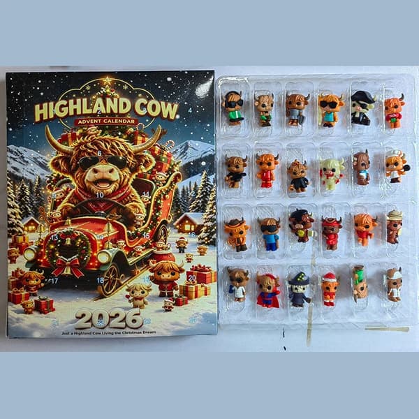 3D Highland Ku Adventskalender 2025 24-dagers nedtelling til jul med mini kufigurer Samleobjekt Gårdsdyrdekor til hjemmet Set-D