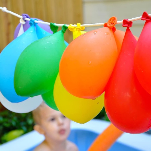 600-pack vattenballonger påfyllningskit miljövänliga latex vattenbomb ballonger för sommar plask kul kamp spel med 2 slangmunstycken påfyllningskit