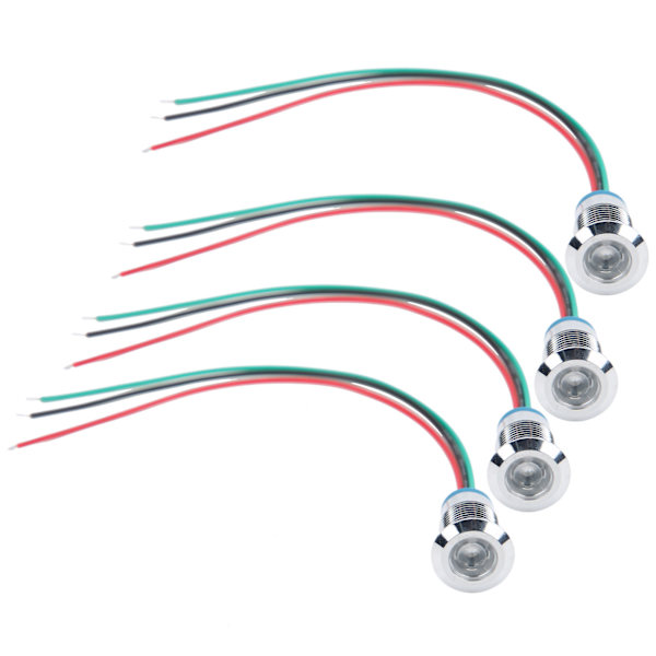 4 sæt indikator LED-lys vandtæt fælles anode industrielle kontrolkomponenter 12mm 110-220V rød og grøn