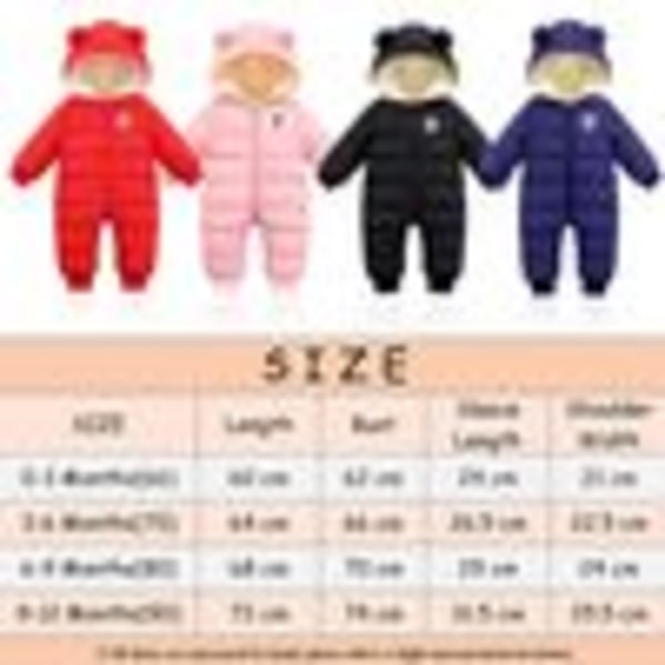 Baby Vinter Jumpsuit med Hætte, Jumpsuit Snowsuit Drenge Piger Langærmet Jumpsuit Varmt Tøj Gave (Sort, 90cm)