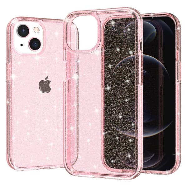 iPhone 15 Kuori Hybrid Glitter Pinkki