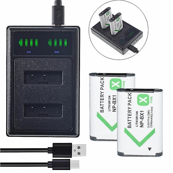 Np-bx1 1240mah erstatningsbatteri eller USB dobbel Lcd ladersett kompatibelt Sony-kamera