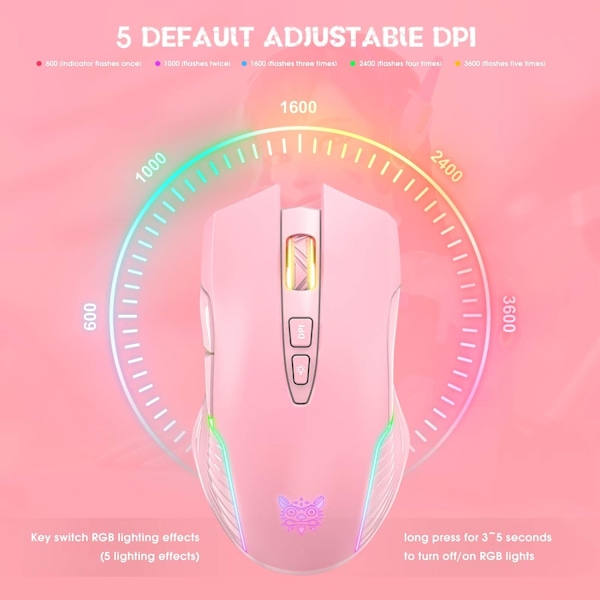 Trådløs RGB Gaming Mus, Ergonomisk Genopladelig Computermus