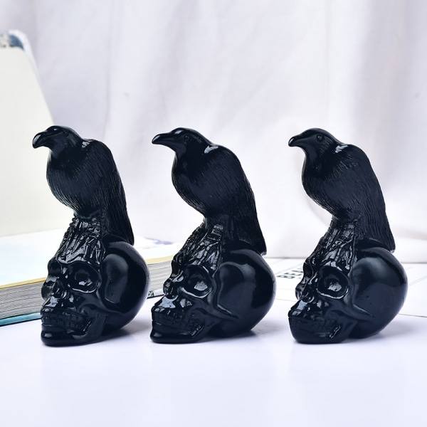 Krage på kranie Hjemmeindretning gotisk krage på kranie Statue Halloween Sort