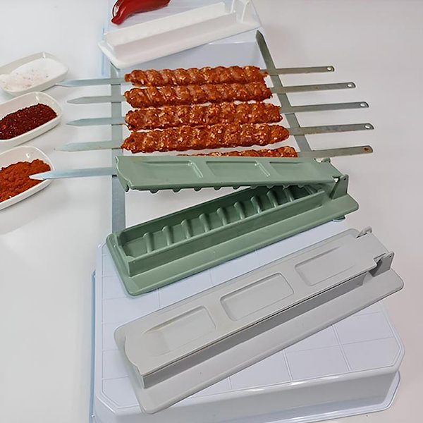 Enkel rad kebab maker BBQ kjøttspyd gjenbrukbar grillverktøy White