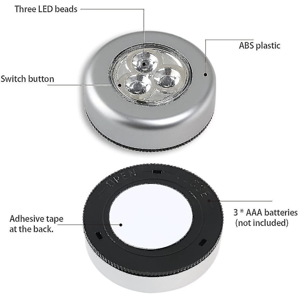 LED-lampor på batteri - Tryck för att tända - Vit ljus (6 st)