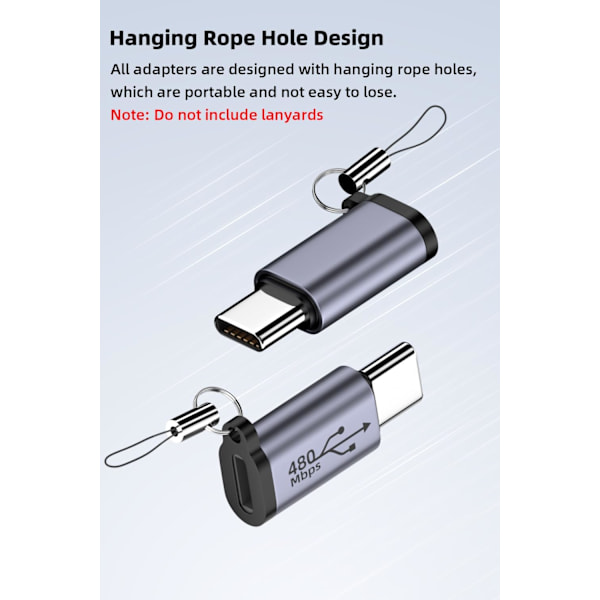 USB C till Micro USB-adapter, Typ C/Micro USB-hona till Lightning-hane, Micro USB till USB C-förlängare (8-pack)