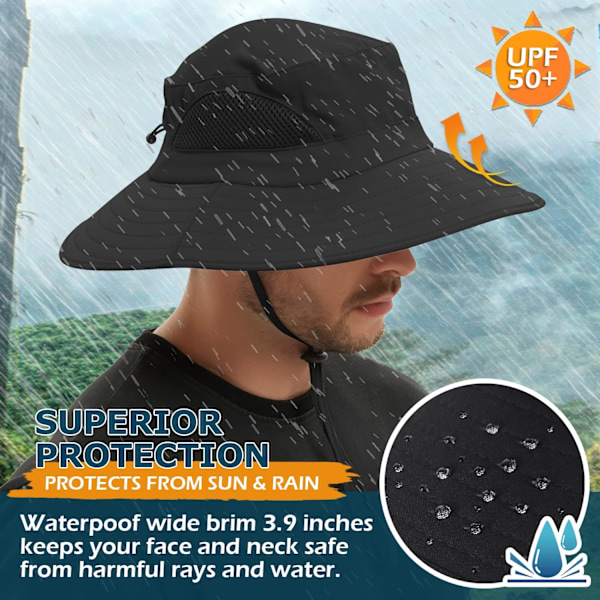 Unisex solhatt Vattentät Bred Brätte Bucket Hat Packable Boonie Hat för Fiske Vandring Trädgård Safari Strand Black