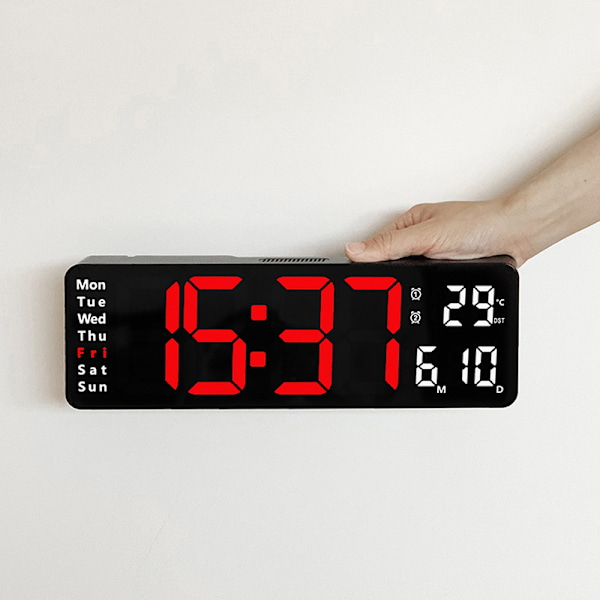 LED Digital Väggklocka Elektronisk Väggfjärrkontroll Temp Datum Röd Red 13 in