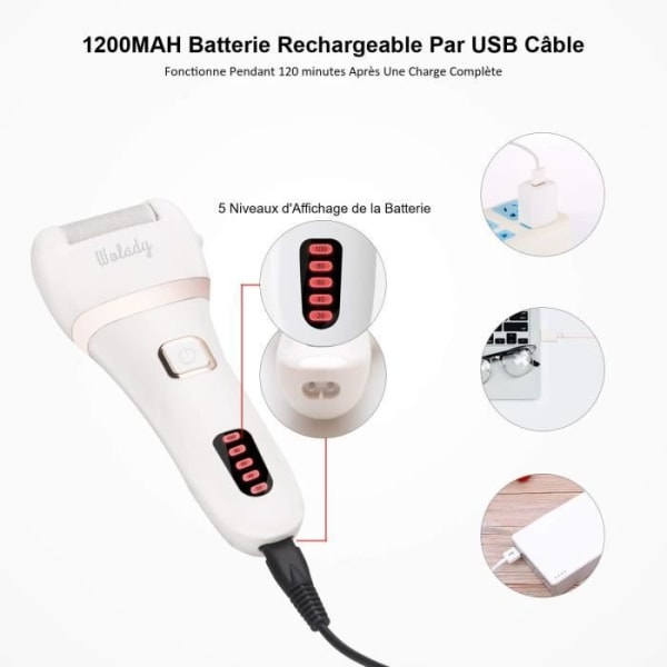 Elektrisk fodfil, Hård hudfjerner, Pedicure, Elektrisk fil, Hornfodpleje, 1200MAH genopladeligt batteri