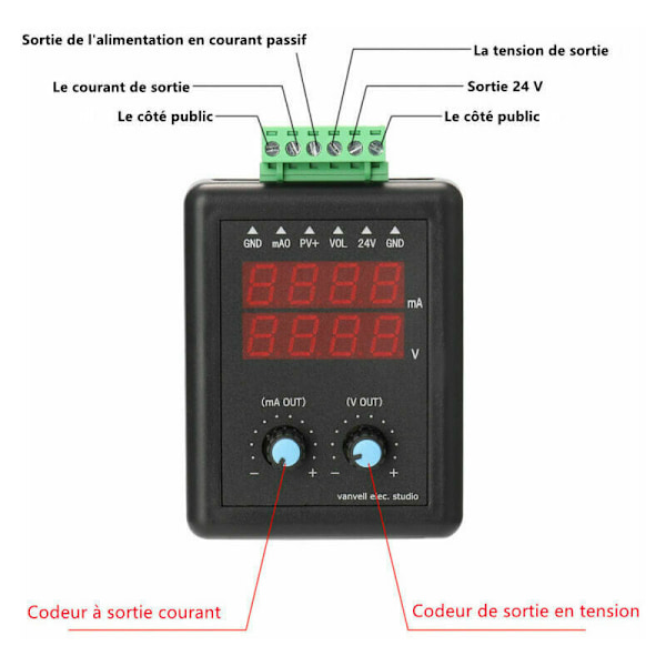 Signalgenerator 4-20mA 0-10V, 24V strøm- og spændingssender, signalkilde og konstant strøm, med display