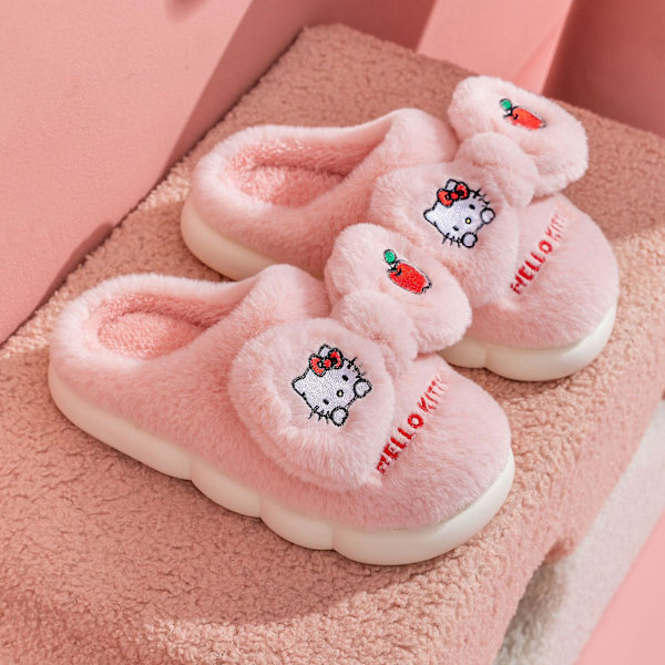 Nya Sanrio Tofflor Cinnamoroll Plyschskor Halkfria Kawaii Anime Kuromi My Melody Dam Hemma Bomullstofflor Vinter Flickor Present 37-38(innersula 22,5cm) 37-38 (insole 22.5cm) cat