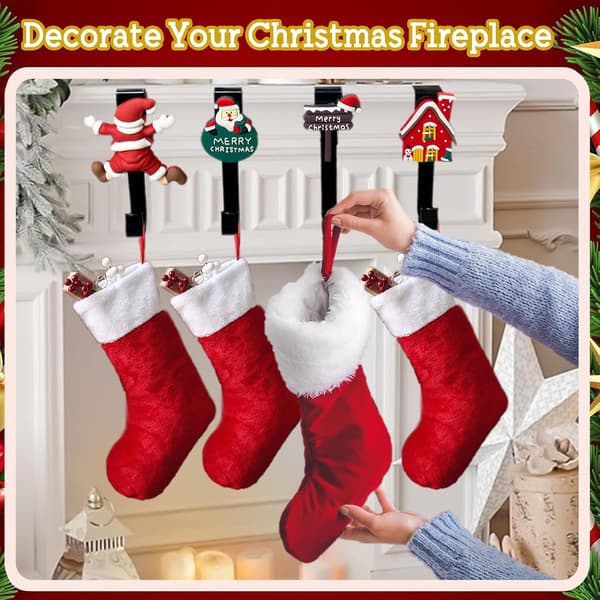 Julstrumphängare för spiselkrans, julstrumphängare för öppen spis, julstrumpkrok (4-pack)
