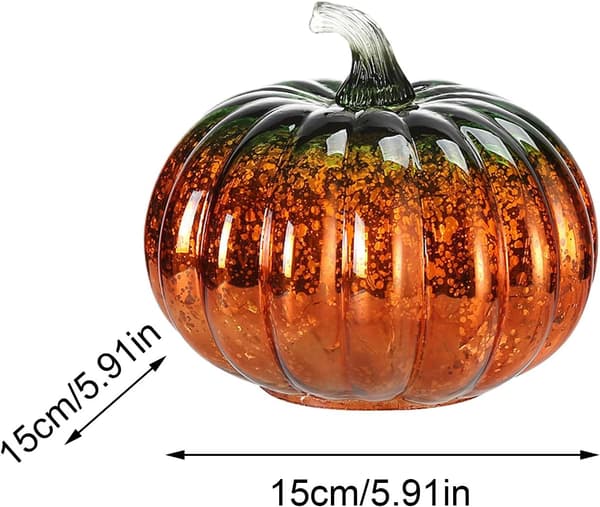 Græskarlys, glitrende græskar af glas, stemningsbelysning Halloween-dekorationer bordpynt a