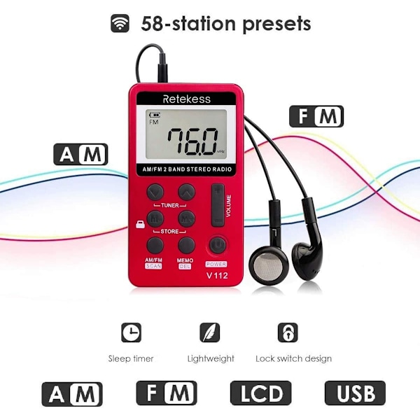 Kannettava taskuradio Mini henkilökohtainen AM FM -vastaanotin, latausmahdollisuudella