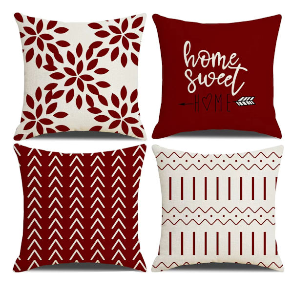 Set med 4 dekorativa kuddfodral i lantlig stil, geometriska abstrakta accentkuddfodral, dekorativa kuddfodral, moderna för utomhus- och inomhusbruk, för soffa, A-vinröd A-wine Red 40x40cm