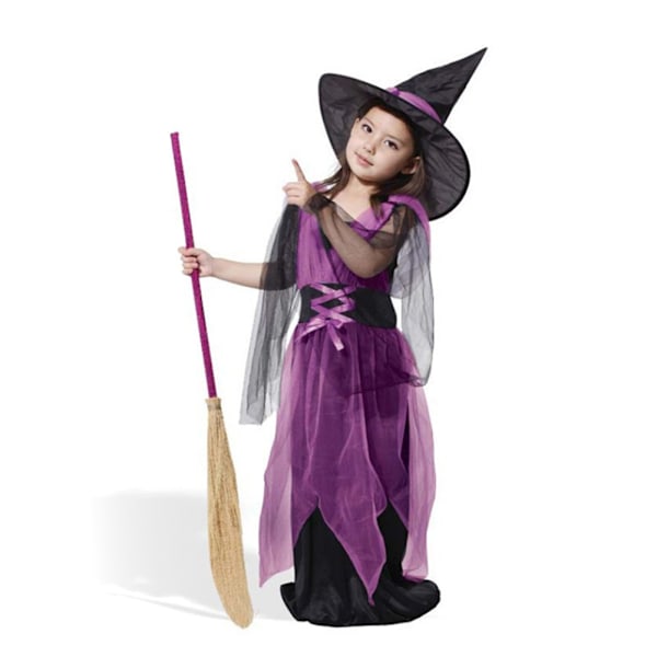 Barn Halloween-kostyme Barn Heksekostyme Halloween-klær Cosplay-rekvisitter purple 150cm long witch