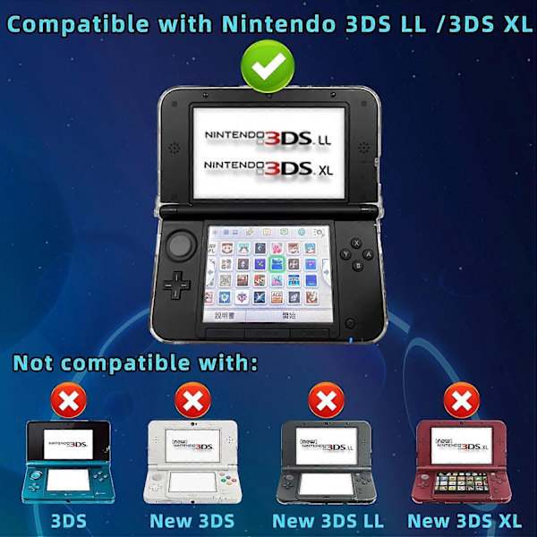 Läpinäkyvä kova suojakuori, yhteensopiva Nintendo 3DS XL / LL -konsolin kanssa, korvaava suojakotelo 3DS XL -konsolille, kristallinkirkas (ei yhteensopiva [qb]
