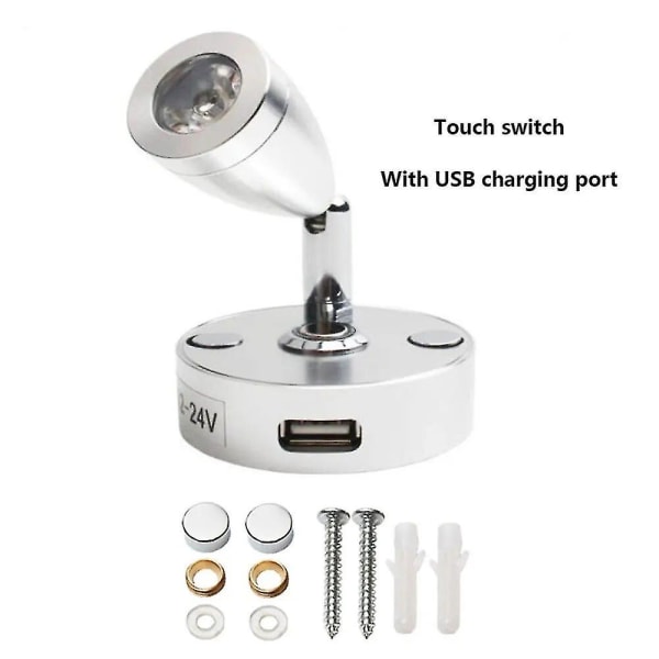 Dc12v 24v Rv Båd LED Læselampe Fleksibel Væglampe til Soveværelse Dekoration RV Lamper med USB Opladning Po Warm White C-Silver