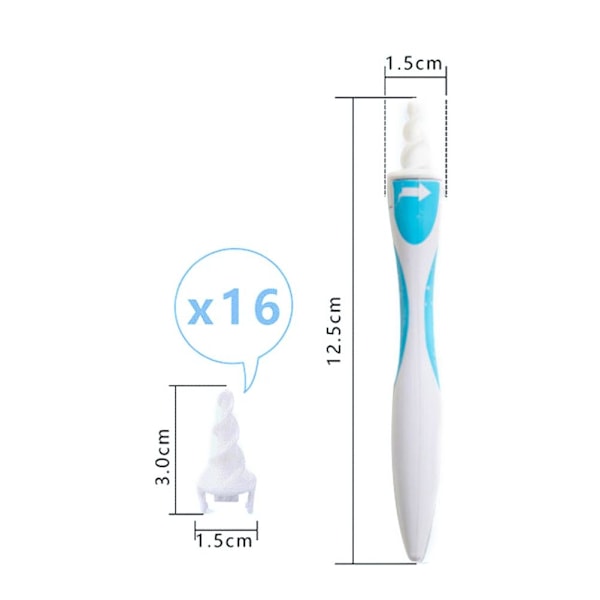 Ørevoksfjerner spiral ørepinne ørevoksfjerningsett med 16 hodeutskiftninger for babyer