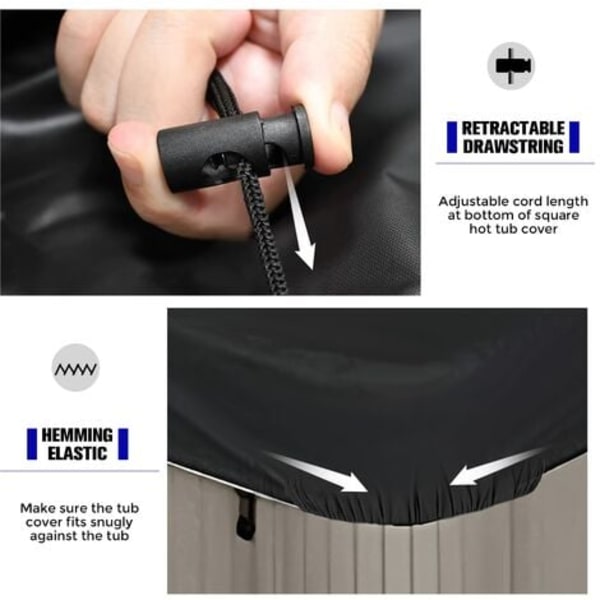 Meget holdbar og vandtæt 210d firkantet jacuzzi-betræk - UV-beskyttelse - 218 x 218 x 30 cm (L x B x H) - Sort