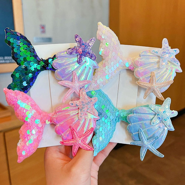 3 kpl Mermaids Tail -hiuspinnit Värikkäät paljettihiuspinnit SININEN blue