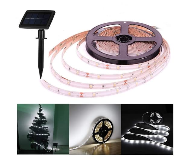 Solar LED hvid lysstrimmel med 8 lysfunktioner til gårdhave balkon Sort{BT} Svart 1 x 0.05 m