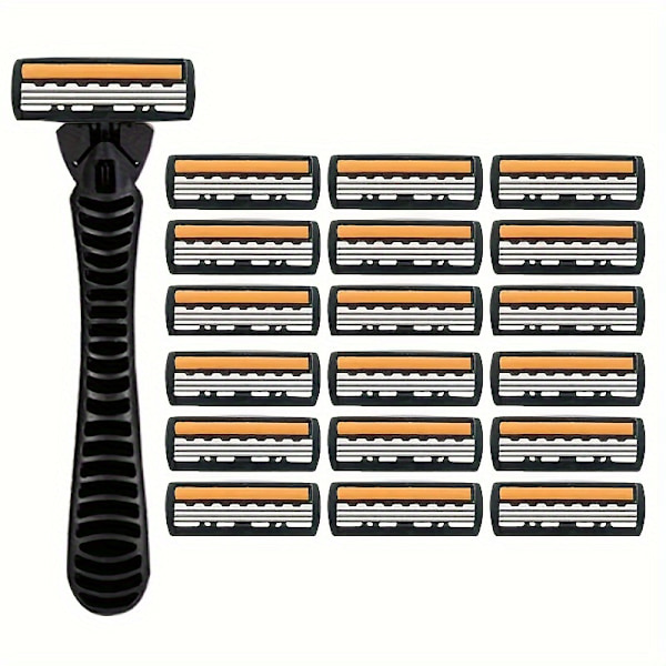 Herre 3-lags Razor Blade Manuell barbering for menn Erstatt hode Komfortable barberblader 1Holder And 18Blades