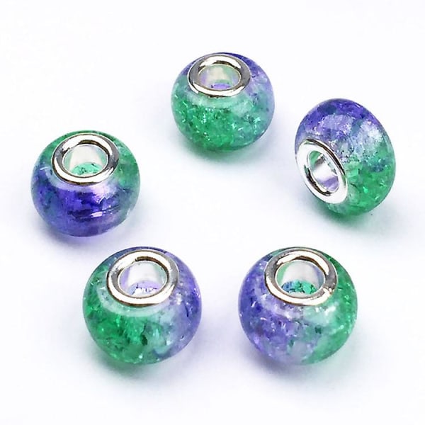 100 stk fargerike Rondelle-glassperler, europeiske perler med stort hull, spraymalte glassperler