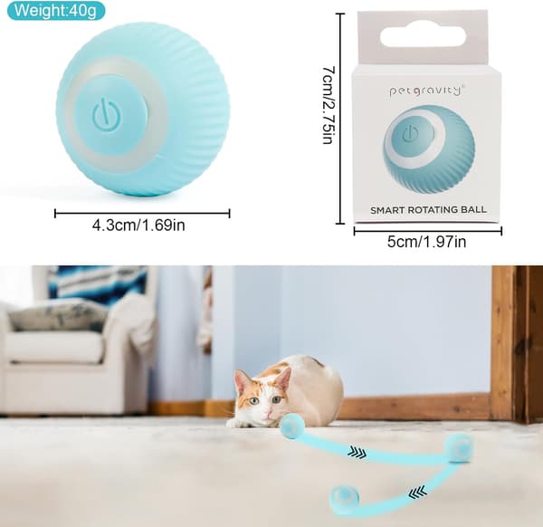 Interaktiv kattelegetøj bold, 360° selvroterende elektrisk bold, kattebold med LED-lys, USB,