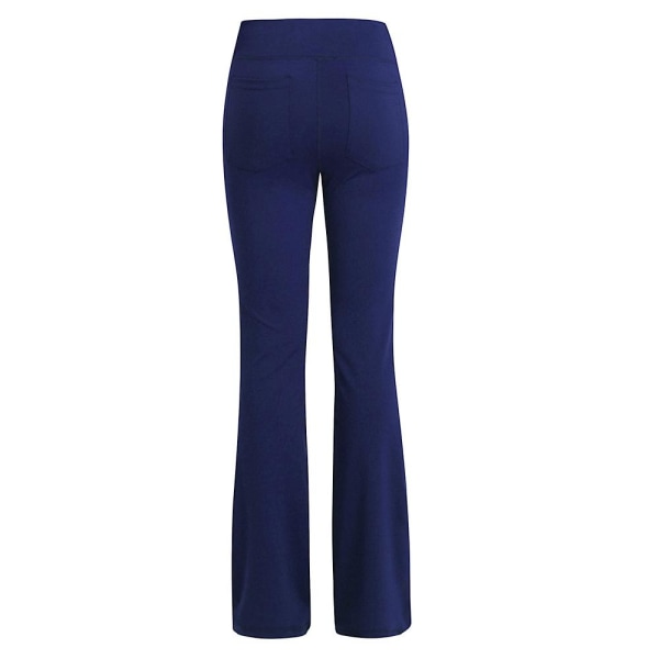 Dam Plain Elastisk Hög Midja Yoga Byxor Andas Bekväm Full Längd Bred Ben Byxor Sommar Casual Flare Byxor Mörkblå Dark Blue 2XL