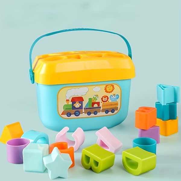 Formpuslespil til spædbørn - ABC & Formpuslespil, Udviklingsgave til drenge og piger Building Block Bucket