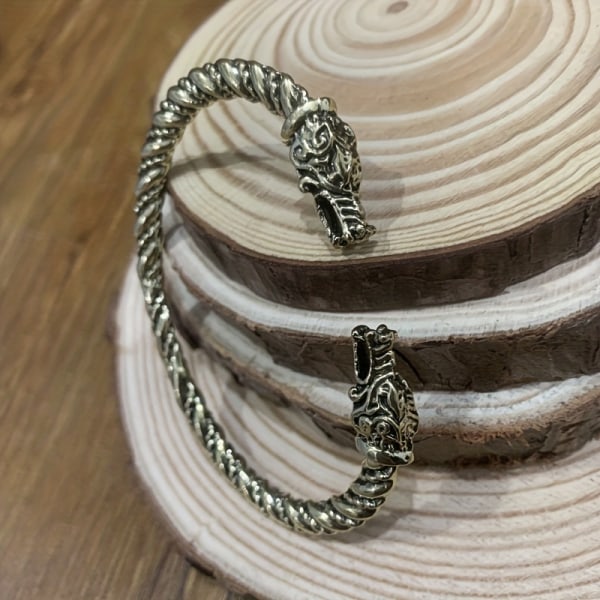 1pc Norse Mythology Viking Dubbel Dragon Head Öppning Justerbar Armband Herr Retro Mode Ancient Bronze