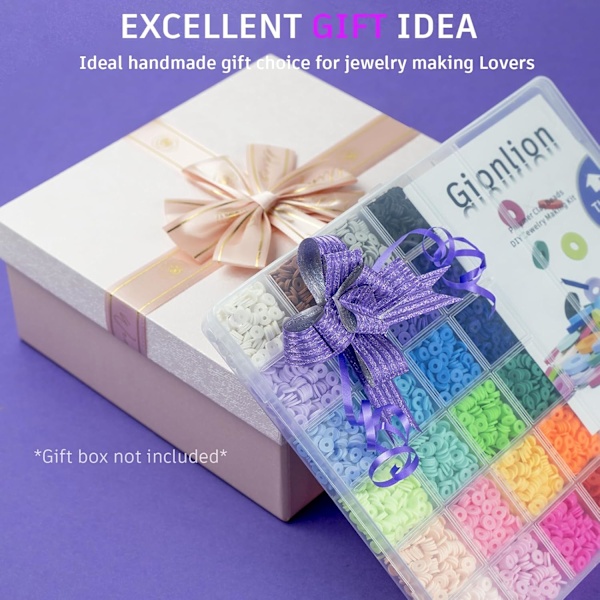 6000 Lerperler Armbåndsfremstillingskit, 24 Farver Flade Preppy Perler, Polymer Lerperler med Charms til Smykkefremstilling, Håndværk Gaver til Piger i Alderen 6-12