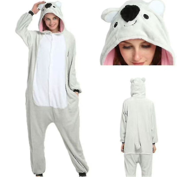 Unisex-aikuisen Kigurumi-eläinhahmoasu Onesie-pyjama Yksivärinen Koala-harmaa Koala-Grey XL