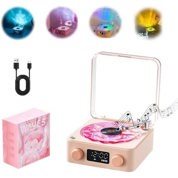 The Waves Vinyl Player, Wave Retro Vinyl Record Player Wireless Bluetooth Speaker Pink