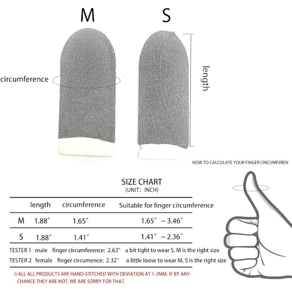 Sølvfiber, 0,01\" (0,5 mm) ultratynd, PUBG Mobile Finger Sleeve Anti-Sweat Åndbar Til Højtrangerende Gamere Mobilspil Streamer iPhone/iPad/Andre