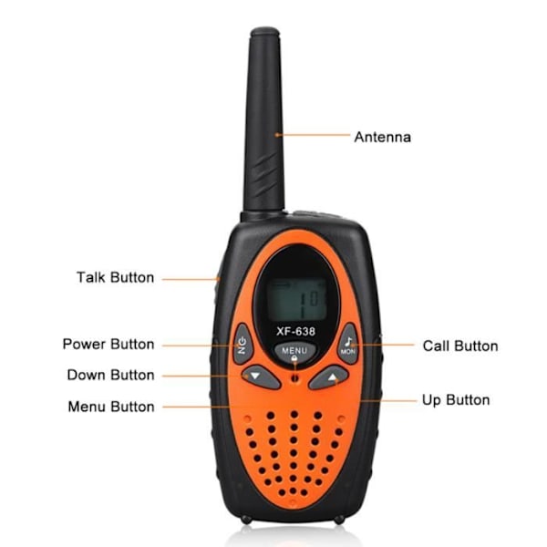 HURRISE Walkie Talkie pitkän kantaman 2 kpl langatonta kädessä pidettävää Walkie Talkie 0,5 W 3 km pitkän kantaman oranssi 2-tie