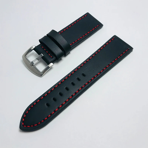 Nytt mode 18mm 20mm 22mm 24mm Kohudläderrem Herr Dam Svart Klocka Universell Vattentät Klockarmband Tillbehör Svart och Röd Black and Red 22mm