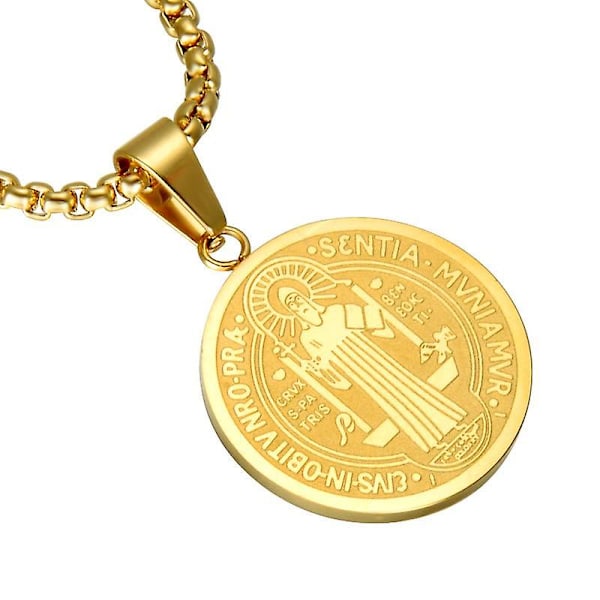 Katolsk Saint Benedict-medaljong anheng i gull
