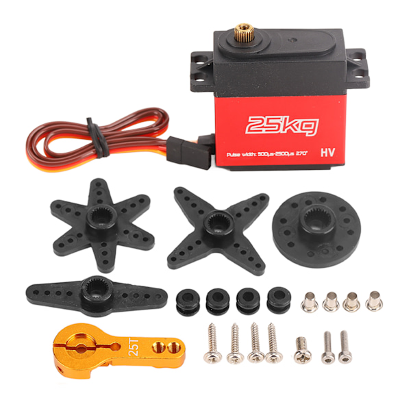 25kg digitaalinen servo, vedenpitävä, hiljainen, suuri vääntömomentti, 270 astetta, 25T metallivaihteinen servo robottikäsivarsille ja RC-autoille